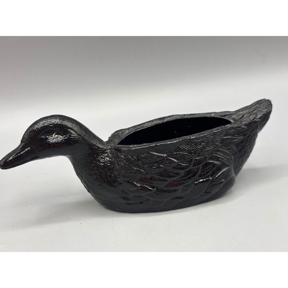 Vtg Westmoreland Black Amethyst‎ Glass Duck Swan Trinket Ring Dish Figural Bowl